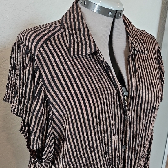 Jane and Delancey Brown & Black Vertical-Stripe Wide-Leg Set - Picture 4 of 11